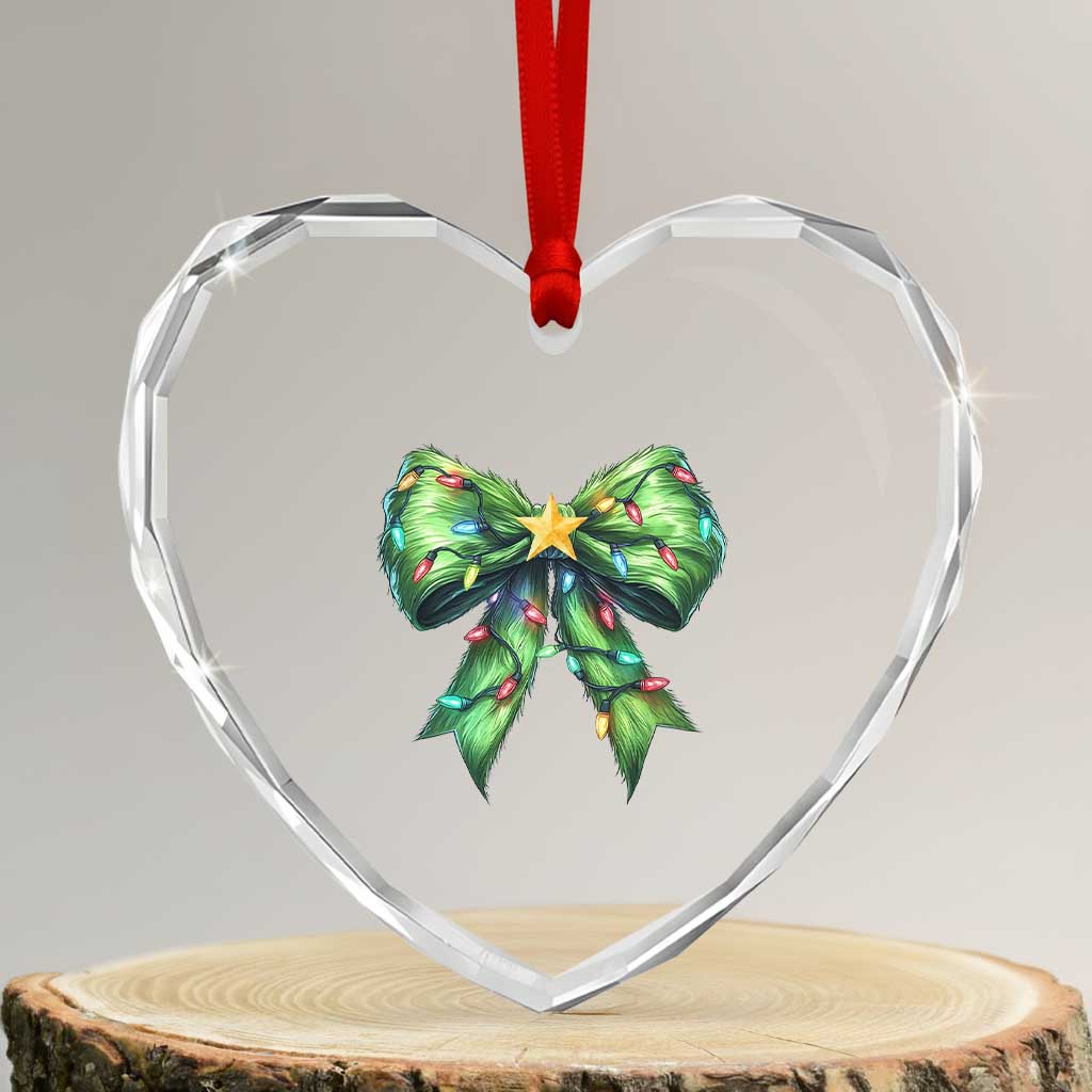 Funny Christmas Coquette Heart Crystal Glass Ornament Green Xmas Tree Bow - Wonder Print Shop