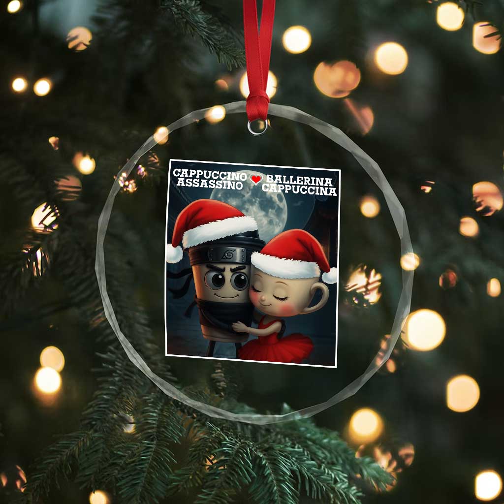 Funny Christmas Couple Crystal Glass Ornament Italian Brainrot Meme - Wonder Print Shop