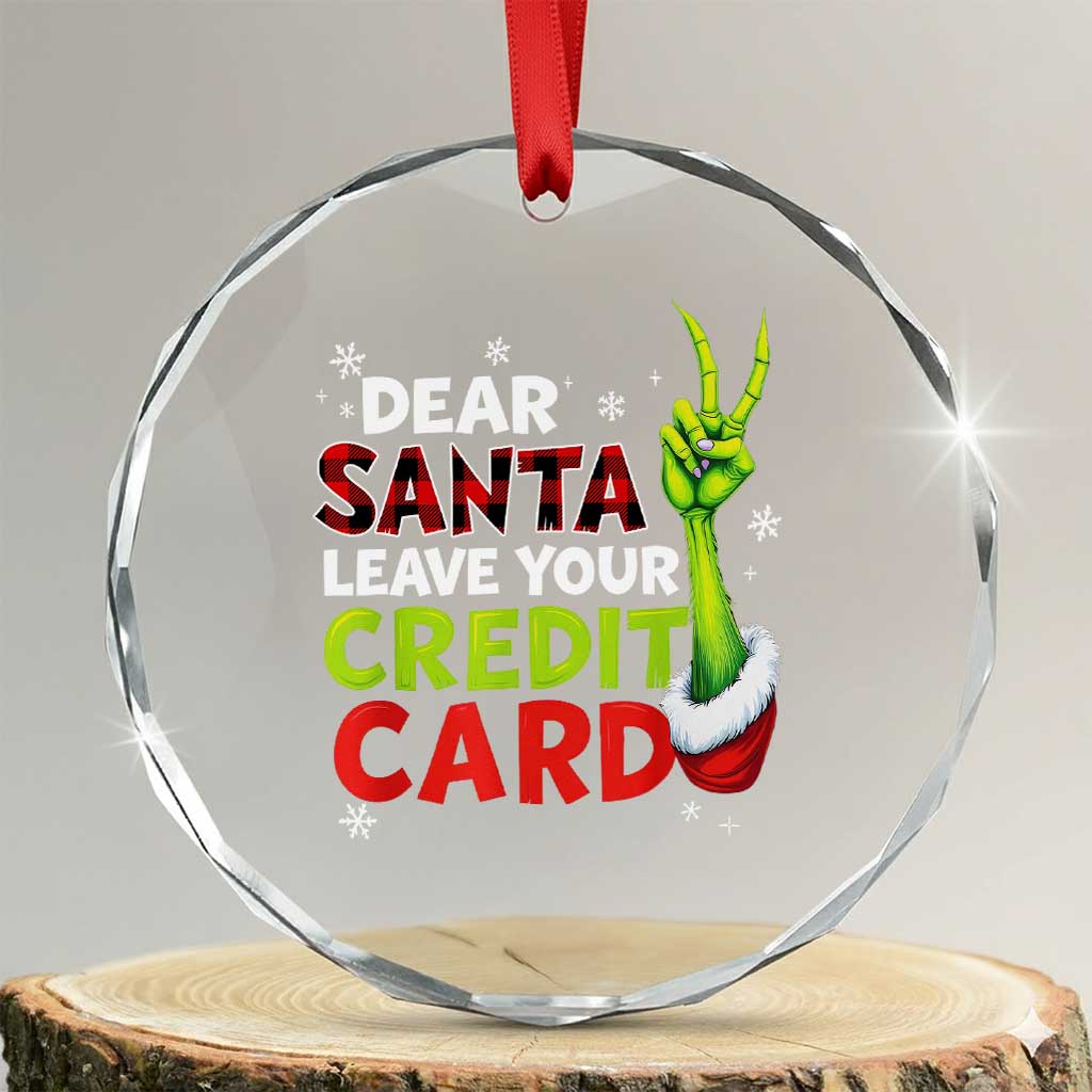 Funny Christmas Crystal Glass Ornament Dear Santa Leave Your Credit Card Red Plaid Pajamas - Wonder Print Shop