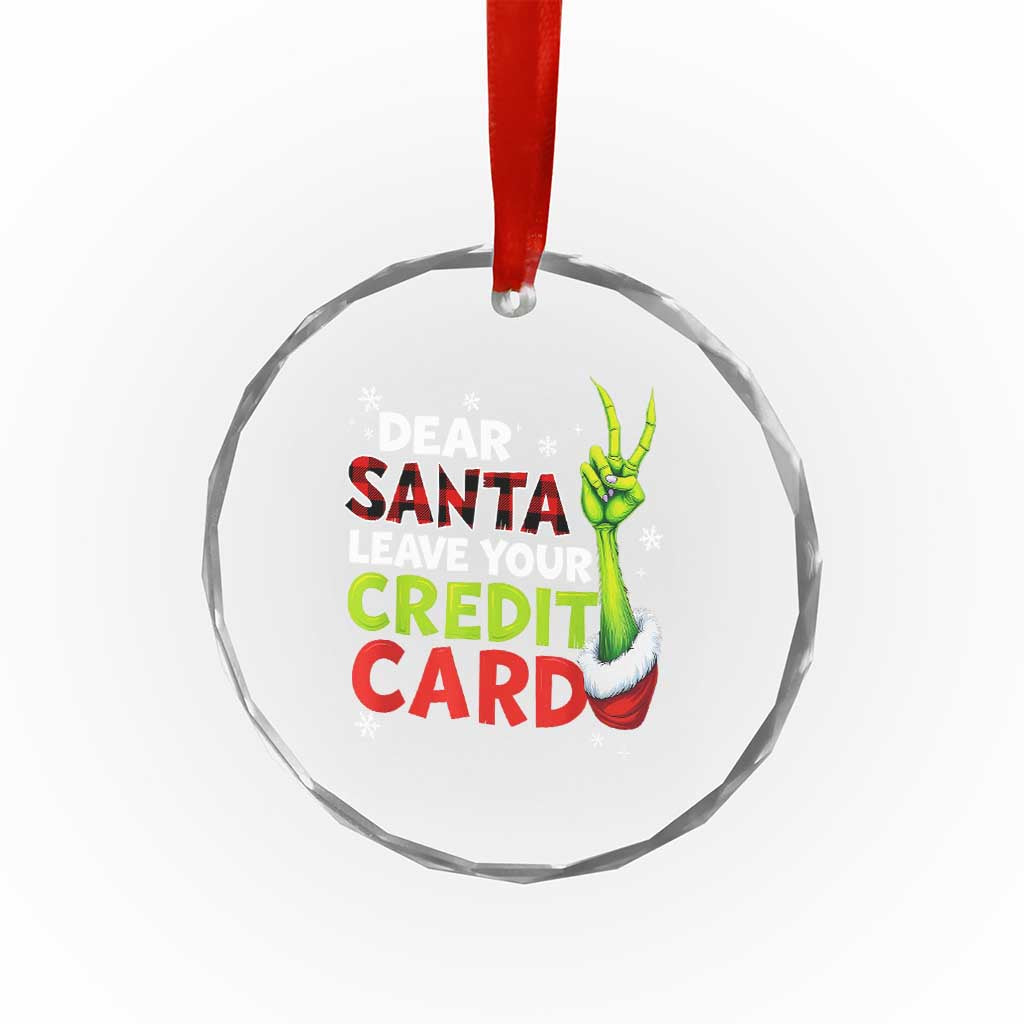Funny Christmas Crystal Glass Ornament Dear Santa Leave Your Credit Card Red Plaid Pajamas - Wonder Print Shop