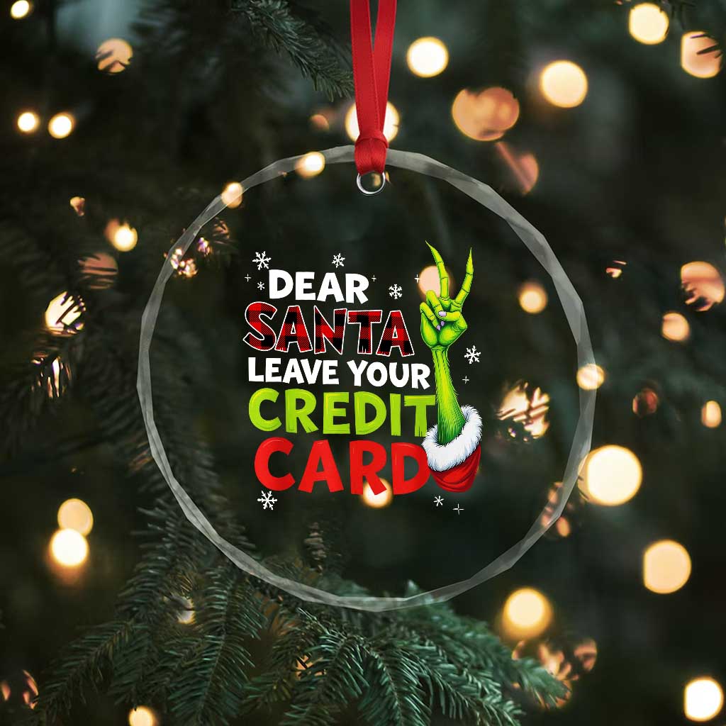 Funny Christmas Crystal Glass Ornament Dear Santa Leave Your Credit Card Red Plaid Pajamas - Wonder Print Shop