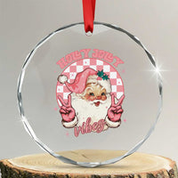 Funny Christmas Crystal Glass Ornament Holly Jolly Vibes Retro Pink Santa - Wonder Print Shop