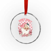 Funny Christmas Crystal Glass Ornament Holly Jolly Vibes Retro Pink Santa - Wonder Print Shop