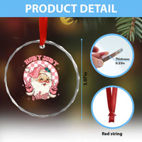 Funny Christmas Crystal Glass Ornament Holly Jolly Vibes Retro Pink Santa - Wonder Print Shop
