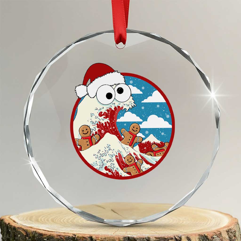 Funny Christmas Crystal Glass Ornament Santa Tsunami Is Eating Ginger Bread Xmas TS11