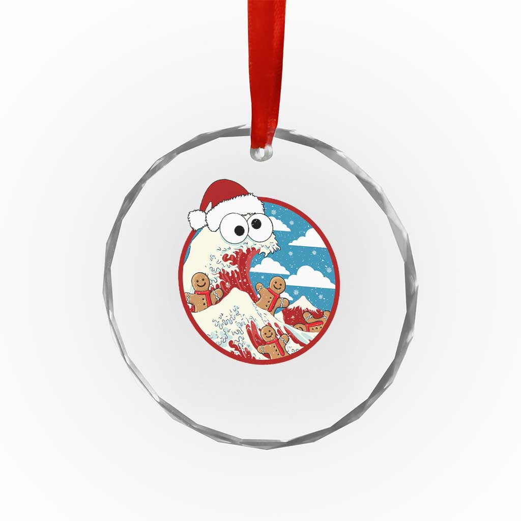Funny Christmas Crystal Glass Ornament Santa Tsunami Is Eating Ginger Bread Xmas TS11