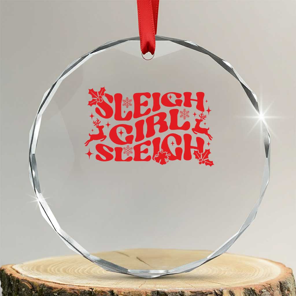 Funny Christmas Crystal Glass Ornament Sleigh Girl Sleigh Reindeer - Wonder Print Shop