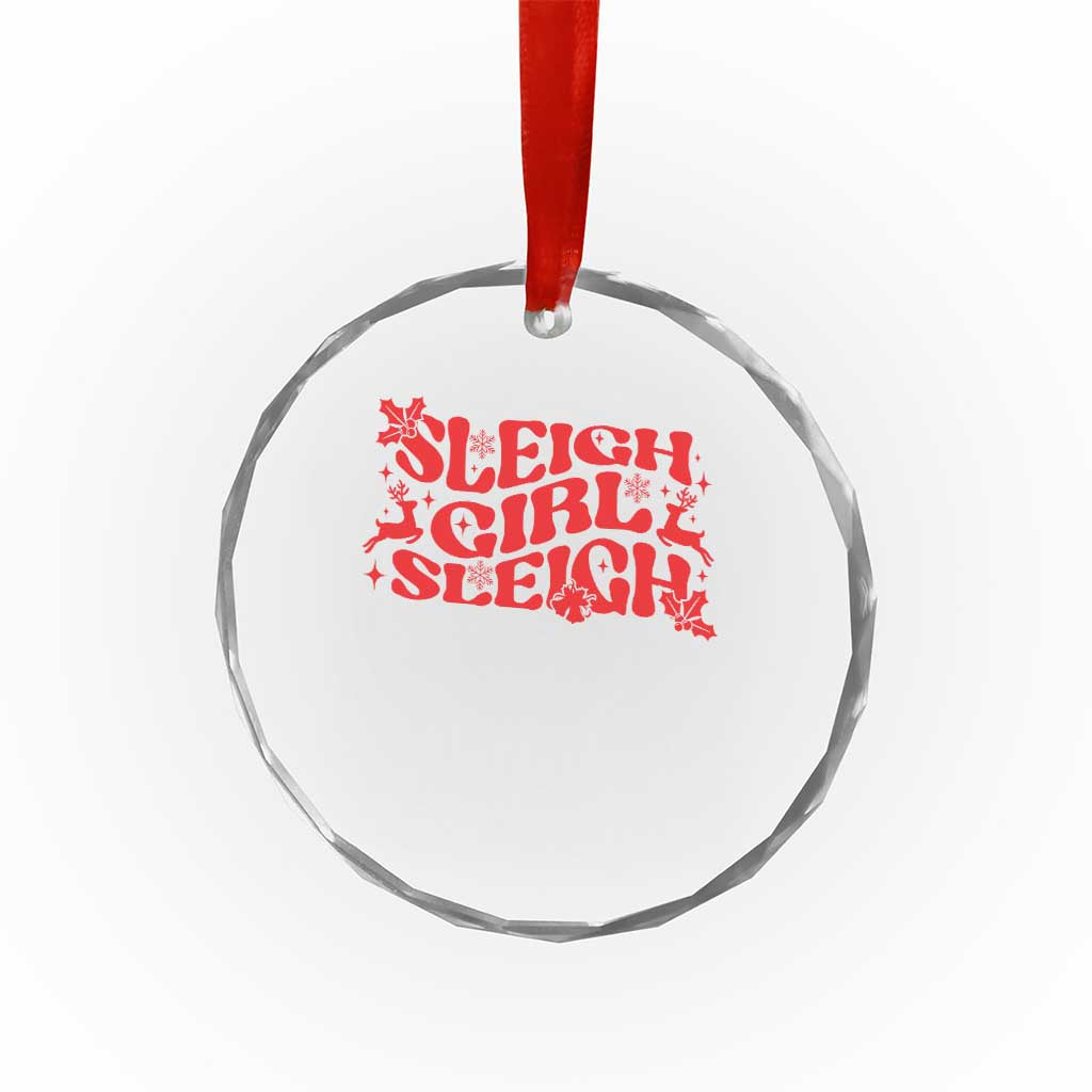 Funny Christmas Crystal Glass Ornament Sleigh Girl Sleigh Reindeer - Wonder Print Shop