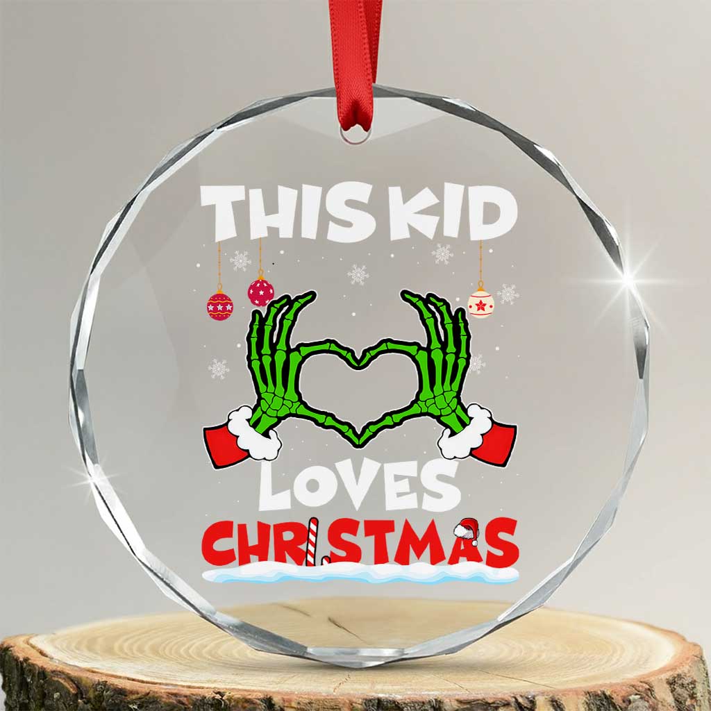 Funny Christmas Crystal Glass Ornament This Kid Loves Xmas Skeleton Heart TS02
