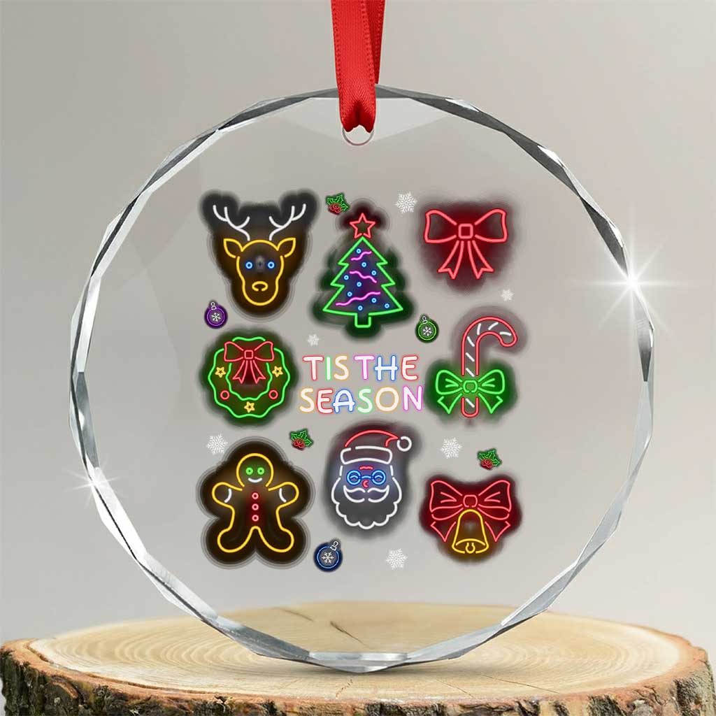Funny Christmas Crystal Glass Ornament Tis The Season Neon Lights Santa Gingerbread - Wonder Print Shop