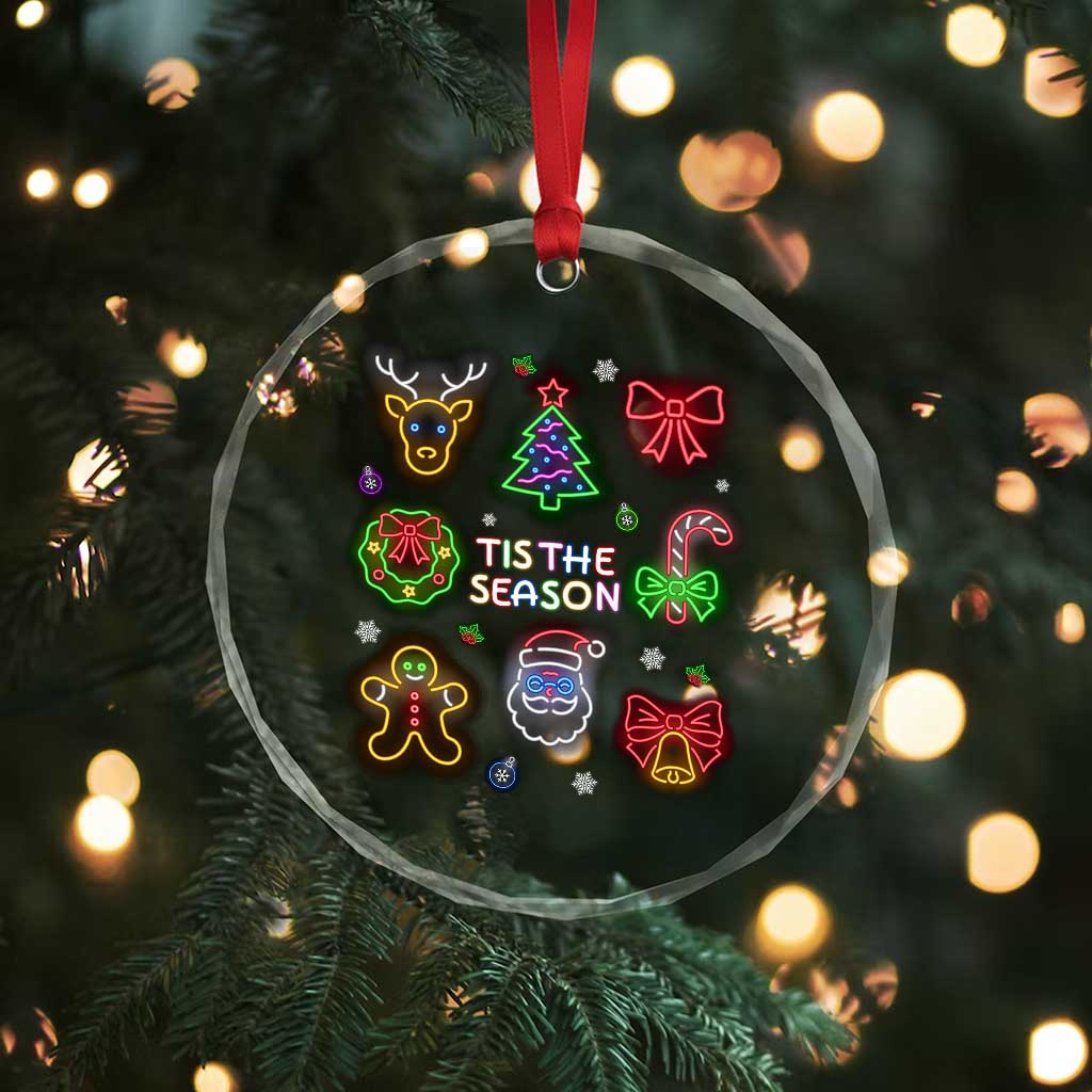 Funny Christmas Crystal Glass Ornament Tis The Season Neon Lights Santa Gingerbread - Wonder Print Shop