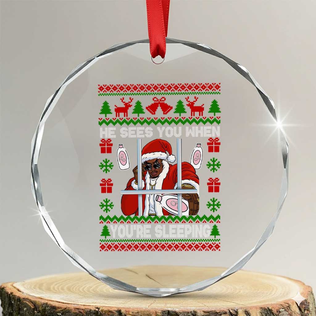 Funny Christmas Diddy Crystal Glass Ornament Diddy Sees You When Youre Sleeping Dirty Ugly Xmas - Wonder Print Shop