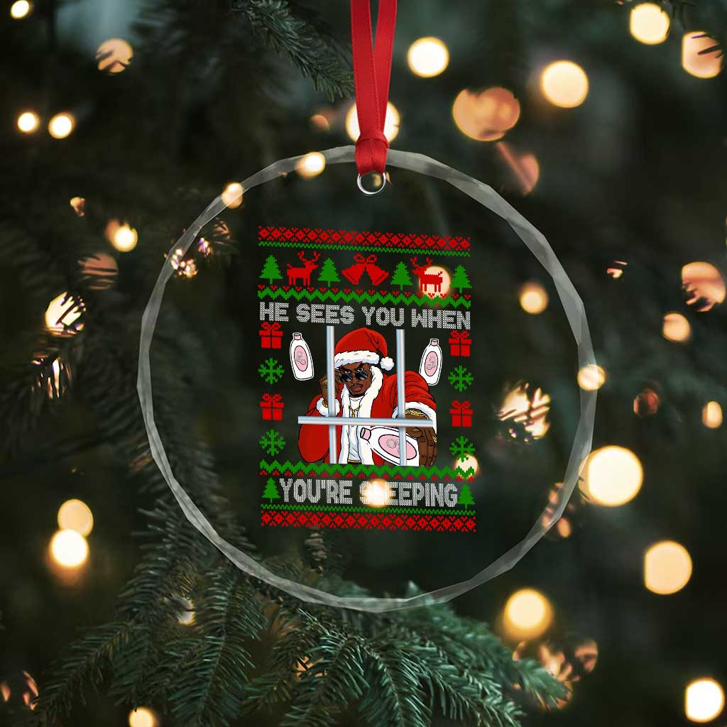 Funny Christmas Diddy Crystal Glass Ornament Diddy Sees You When Youre Sleeping Dirty Ugly Xmas - Wonder Print Shop