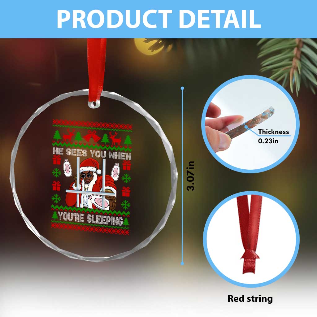 Funny Christmas Diddy Crystal Glass Ornament Diddy Sees You When Youre Sleeping Dirty Ugly Xmas - Wonder Print Shop