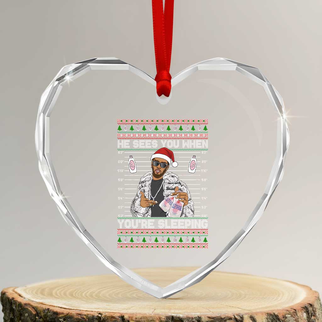 Funny Christmas Diddy Heart Crystal Glass Ornament Diddy Sees You When Youre Sleeping Ugly Xmas - Wonder Print Shop