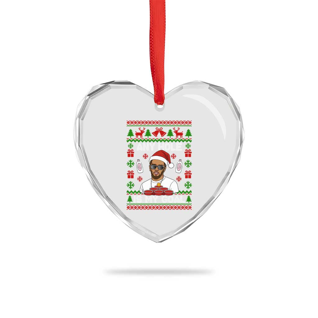 Funny Christmas Diddy Heart Crystal Glass Ornament Embarrassing Any Hole is My Goal Dirty Ugly Xmas - Wonder Print Shop