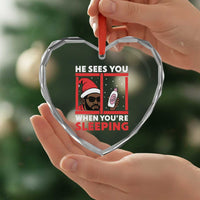 Funny Christmas Diddy Heart Crystal Glass Ornament He Sees You When You Are Sleeping Baby Oil - Wonder Print Shop