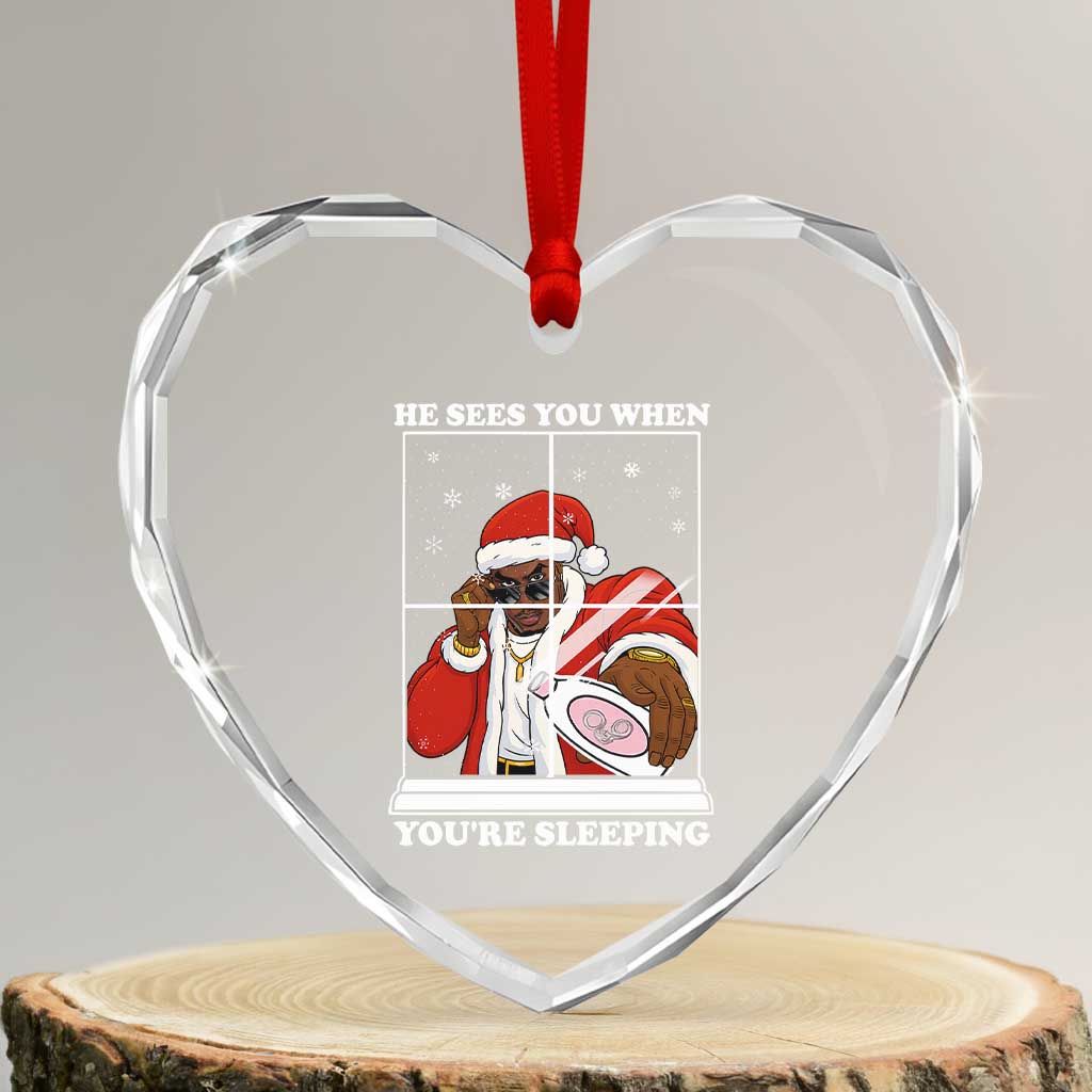 Funny Christmas Diddy Heart Crystal Glass Ornament He Sees You When Youre Sleeping Dirty Ugly Xmas - Wonder Print Shop