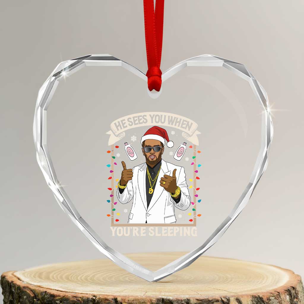 Funny Christmas Diddy Heart Crystal Glass Ornament He Sees You When Youre Sleeping Dirty Xmas Lights - Wonder Print Shop