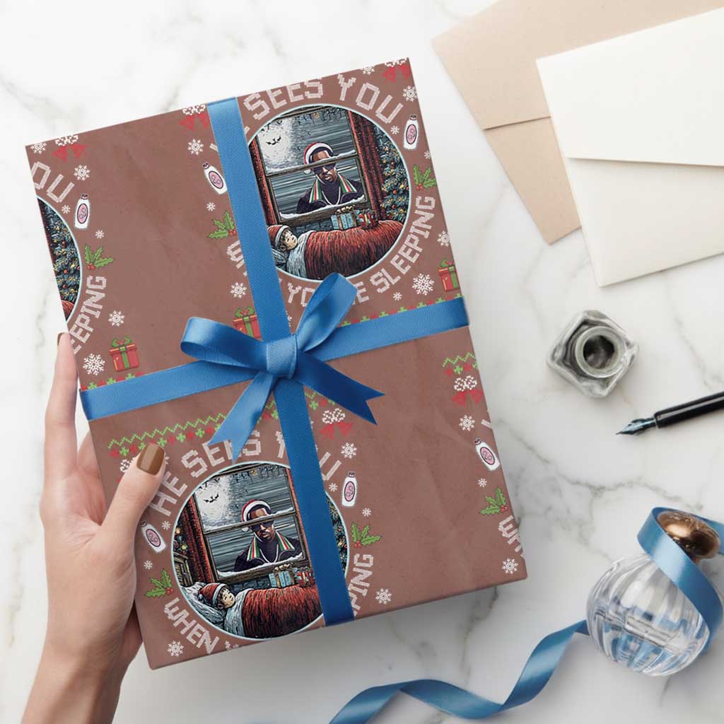 Funny Christmas Diddy Wrapping Paper Roll He Sees You When You Are Sleeping Baby Oil Ugly Xmas - Wonder Print Shop