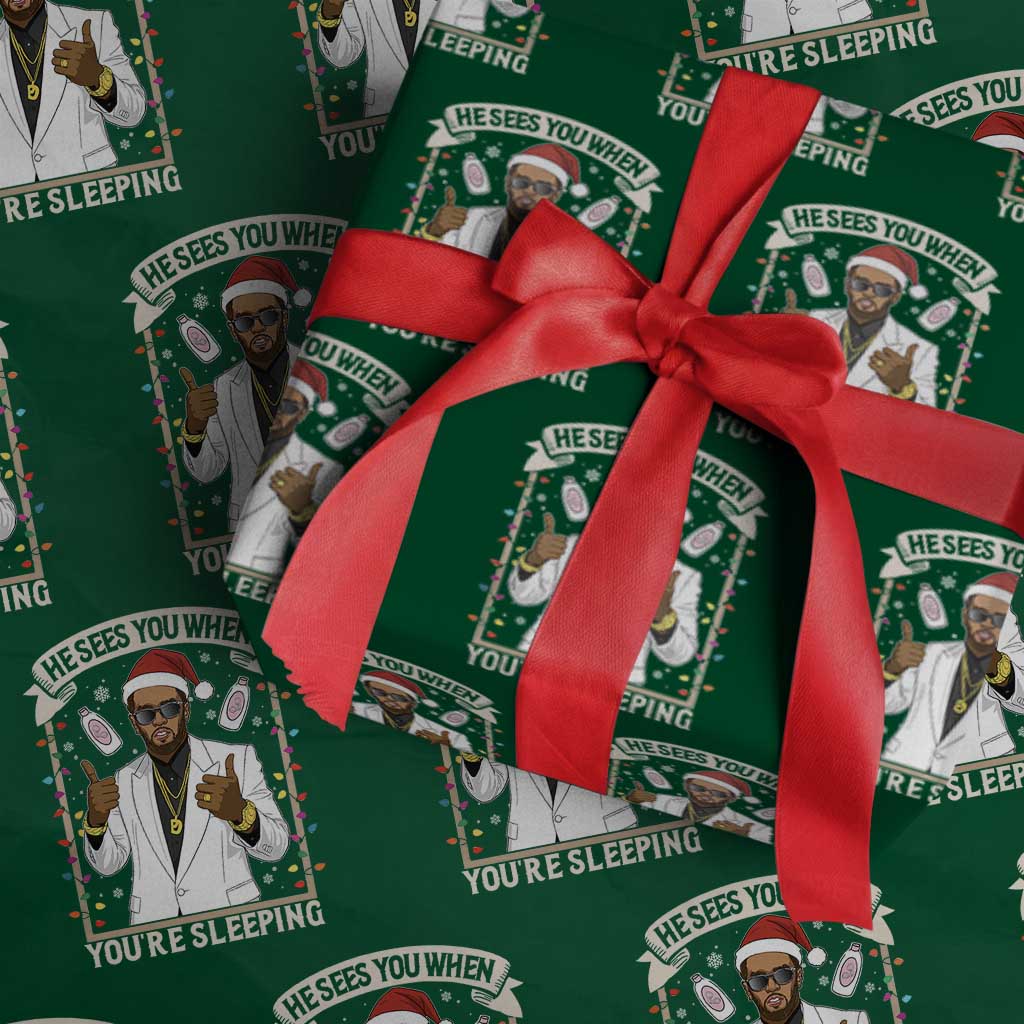 Funny Christmas Diddy Wrapping Paper Roll He Sees You When Youre Sleeping Dirty Xmas Lights - Wonder Print Shop