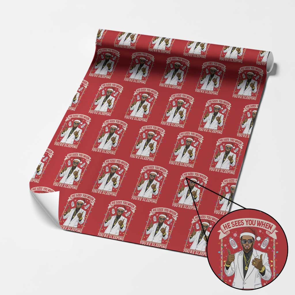 Funny Christmas Diddy Wrapping Paper Roll He Sees You When Youre Sleeping Dirty Xmas Lights - Wonder Print Shop