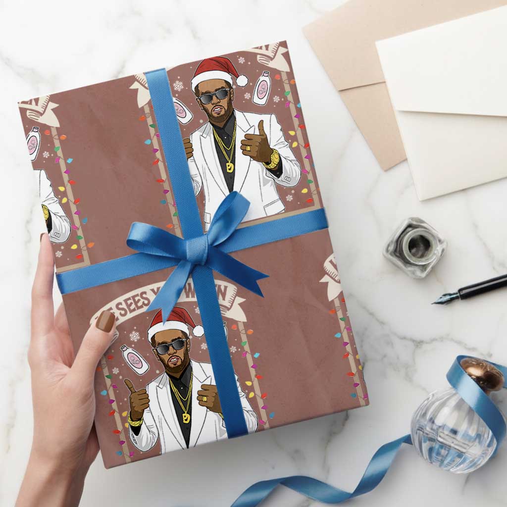 Funny Christmas Diddy Wrapping Paper Roll He Sees You When Youre Sleeping Dirty Xmas Lights - Wonder Print Shop