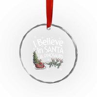 Funny Christmas Dino Crystal Glass Ornament I Believe In Santa And Dinosaur - Wonder Print Shop