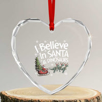 Funny Christmas Dino Heart Crystal Glass Ornament I Believe In Santa And Dinosaur - Wonder Print Shop