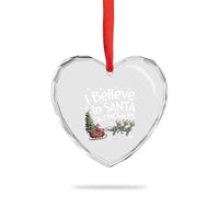Funny Christmas Dino Heart Crystal Glass Ornament I Believe In Santa And Dinosaur - Wonder Print Shop
