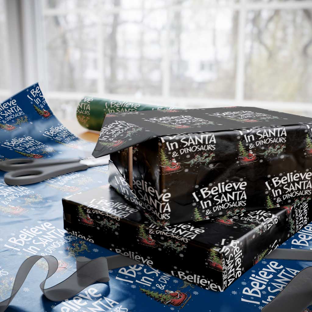 Funny Christmas Dino Wrapping Paper Roll I Believe In Santa And Dinosaur - Wonder Print Shop