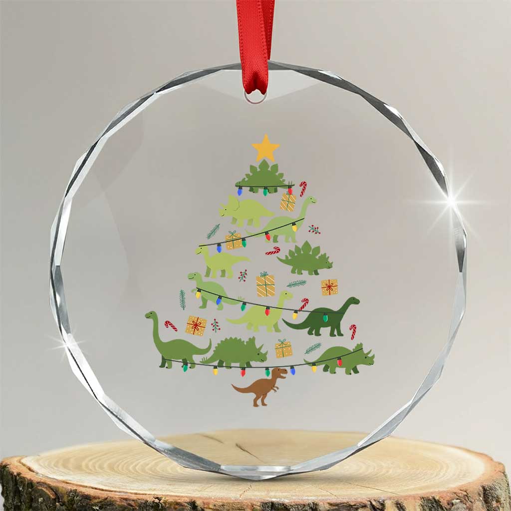 Funny Christmas Dinosaur Crystal Glass Ornament Dino Xmas Tree Rex Paleontologist - Wonder Print Shop