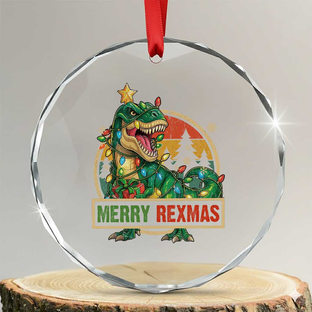 Funny Christmas Dinosaur Crystal Glass Ornament Merry Rexmas Dino Xmas Tree - Wonder Print Shop
