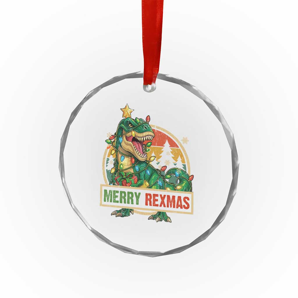 Funny Christmas Dinosaur Crystal Glass Ornament Merry Rexmas Dino Xmas Tree - Wonder Print Shop