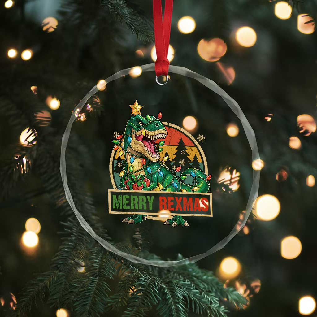 Funny Christmas Dinosaur Crystal Glass Ornament Merry Rexmas Dino Xmas Tree - Wonder Print Shop