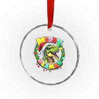 Funny Christmas Dinosaur Crystal Glass Ornament Merry Rexmas Dino Xmas Wreath - Wonder Print Shop