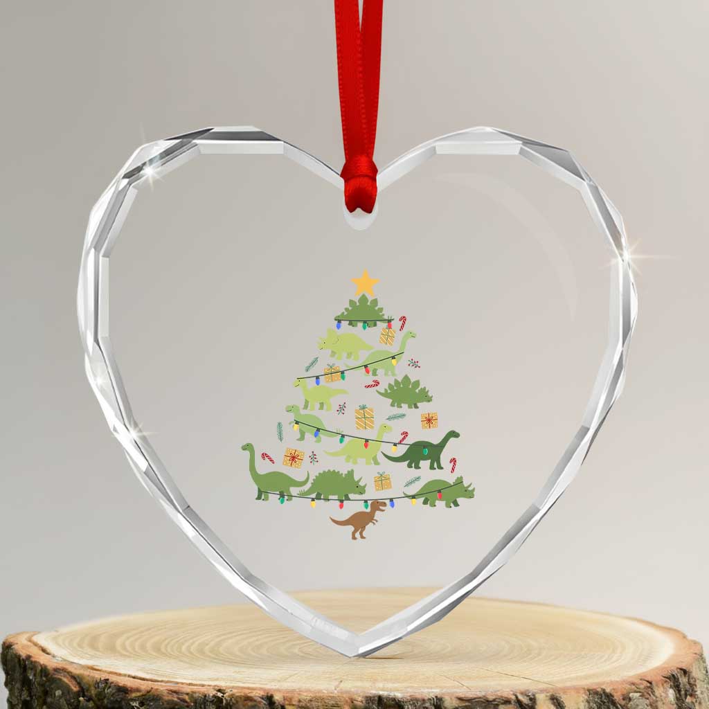 Funny Christmas Dinosaur Heart Crystal Glass Ornament Dino Xmas Tree Rex Paleontologist - Wonder Print Shop