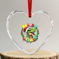 Funny Christmas Dinosaur Heart Crystal Glass Ornament Merry Rexmas Dino Xmas Wreath - Wonder Print Shop