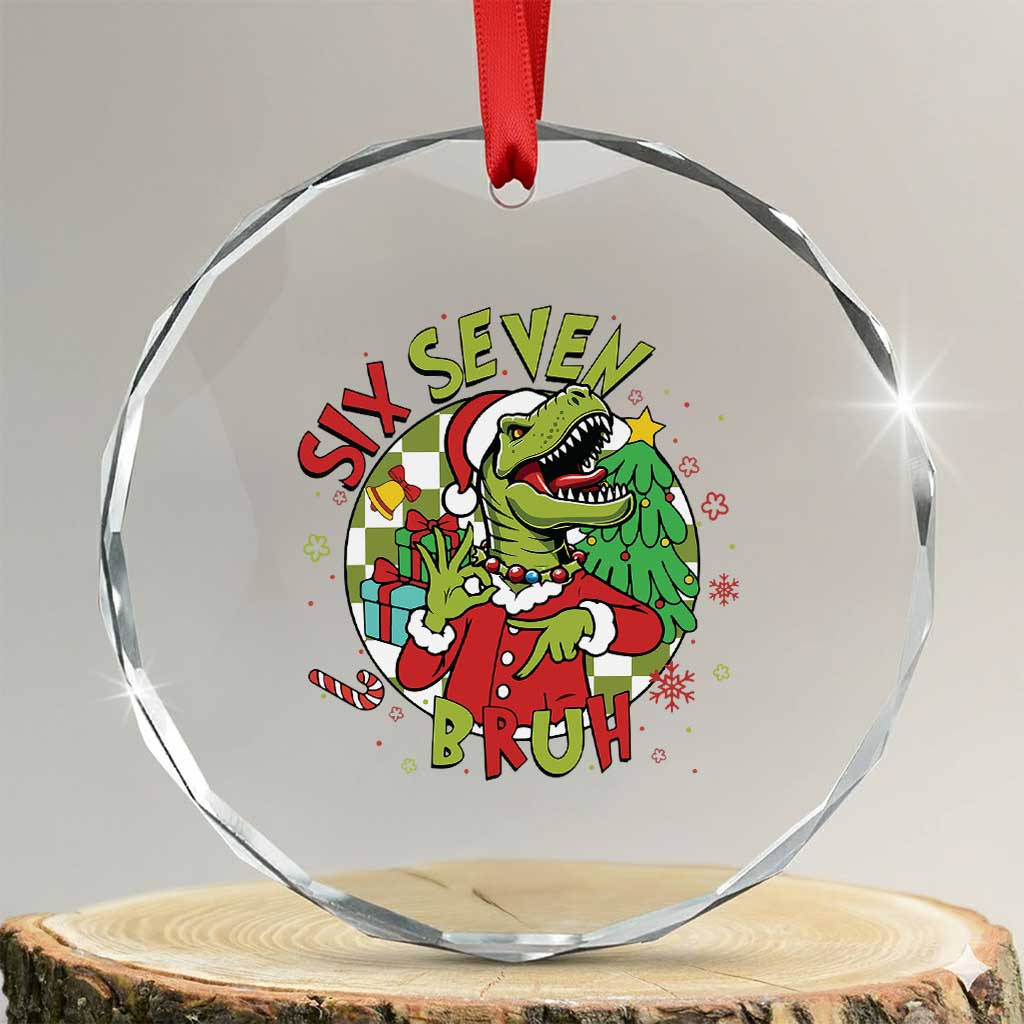 Funny Christmas Dinosaur Lover Gift Crystal Glass Ornament Trending Six Seven Bruh - Wonder Print Shop