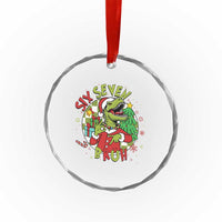 Funny Christmas Dinosaur Lover Gift Crystal Glass Ornament Trending Six Seven Bruh - Wonder Print Shop