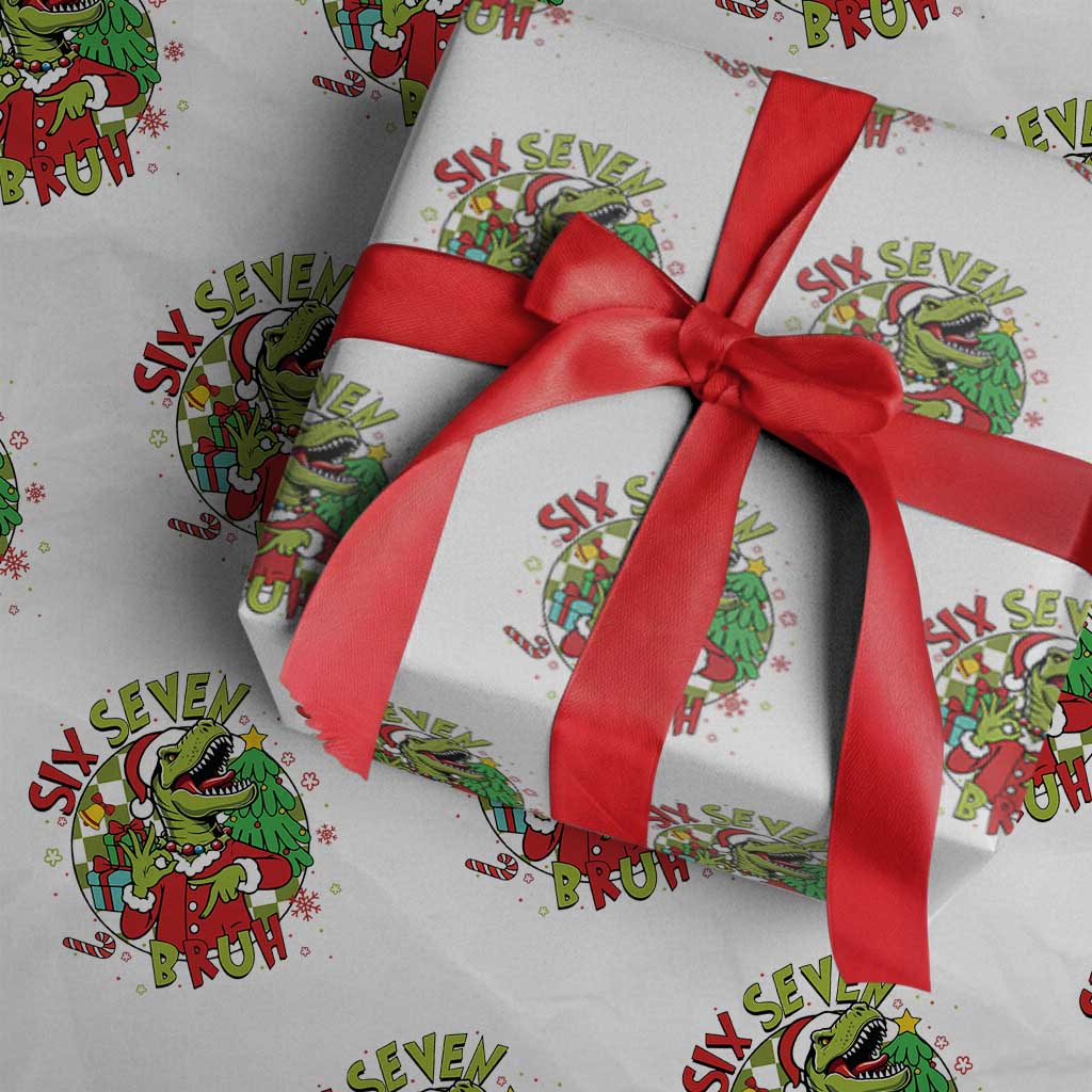 Funny Christmas Dinosaur Lover Gift Wrapping Paper Roll Trending Six Seven Bruh - Wonder Print Shop