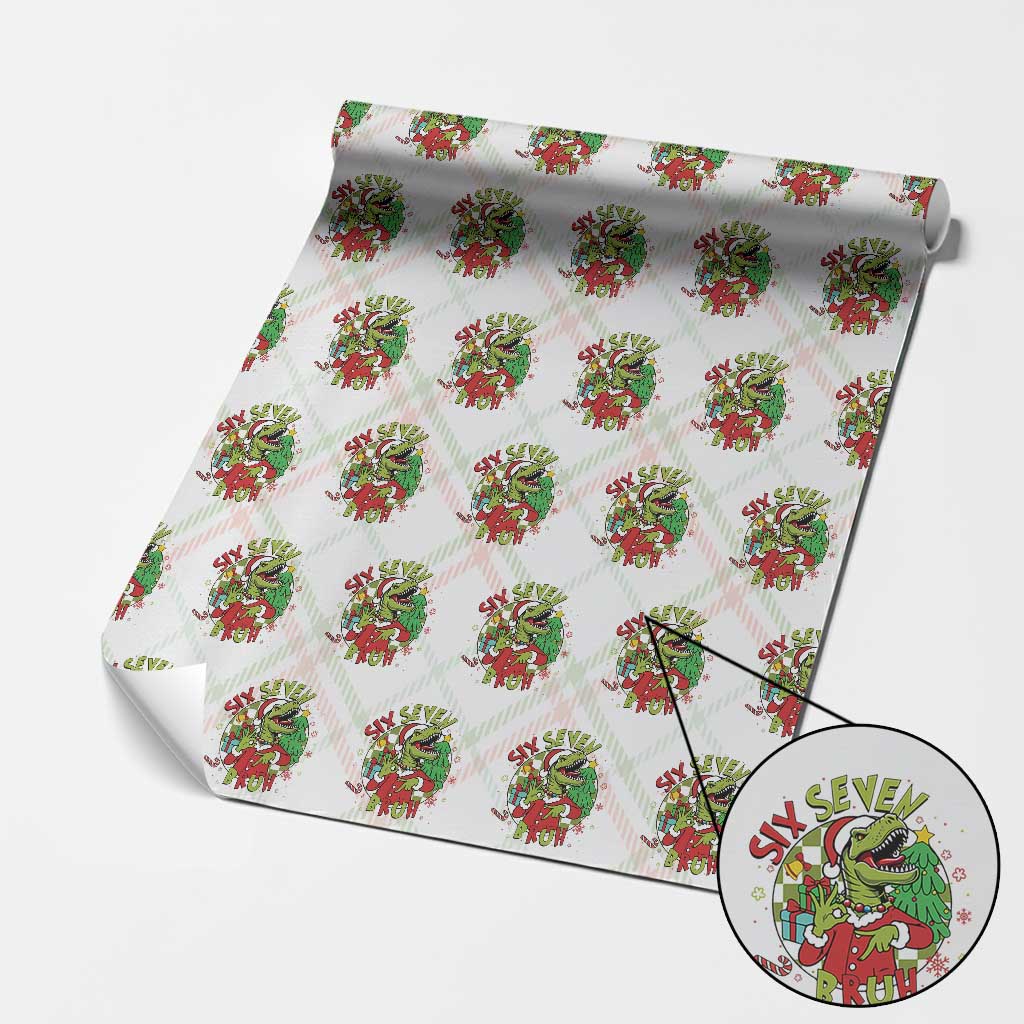 Funny Christmas Dinosaur Lover Gift Wrapping Paper Roll Trending Six Seven Bruh - Wonder Print Shop