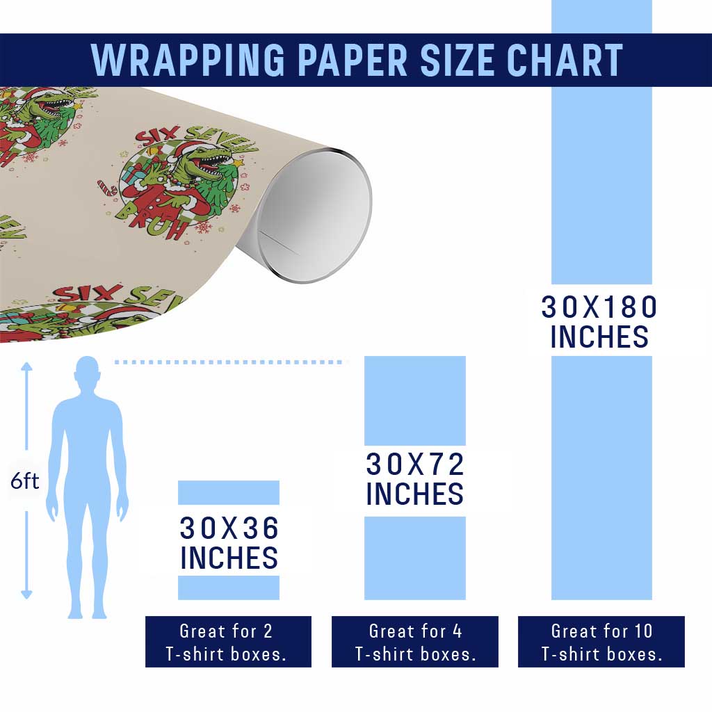 Funny Christmas Dinosaur Lover Gift Wrapping Paper Roll Trending Six Seven Bruh - Wonder Print Shop