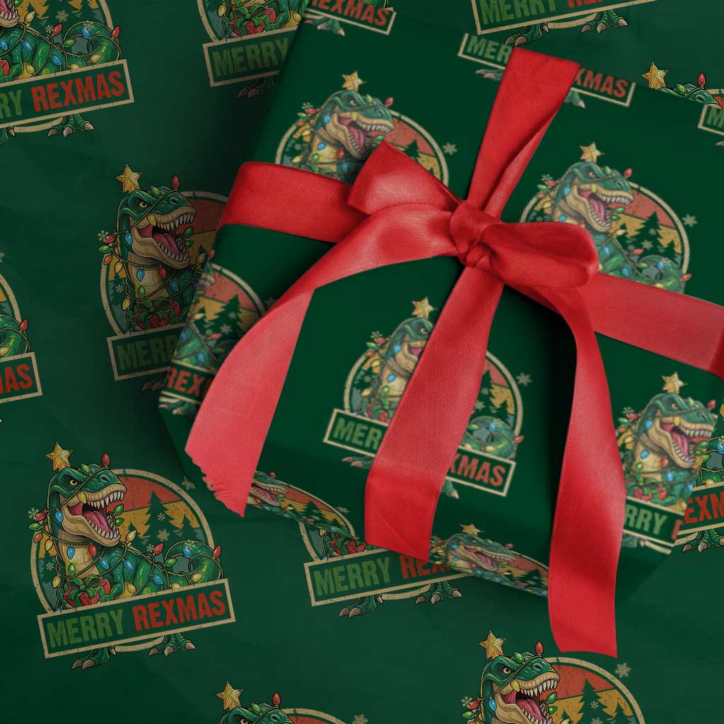 Funny Christmas Dinosaur Wrapping Paper Roll Merry Rexmas Dino Xmas Tree - Wonder Print Shop