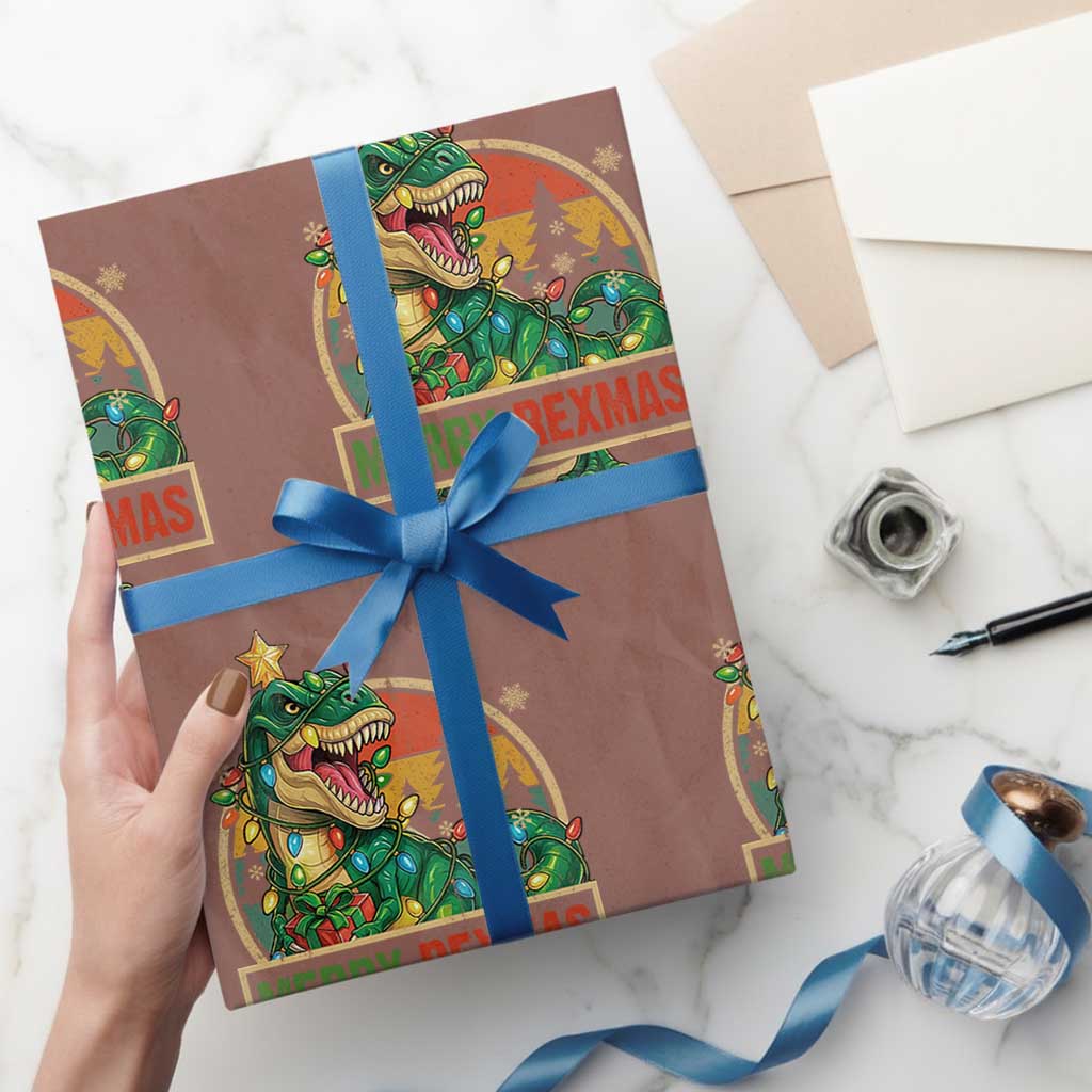 Funny Christmas Dinosaur Wrapping Paper Roll Merry Rexmas Dino Xmas Tree - Wonder Print Shop