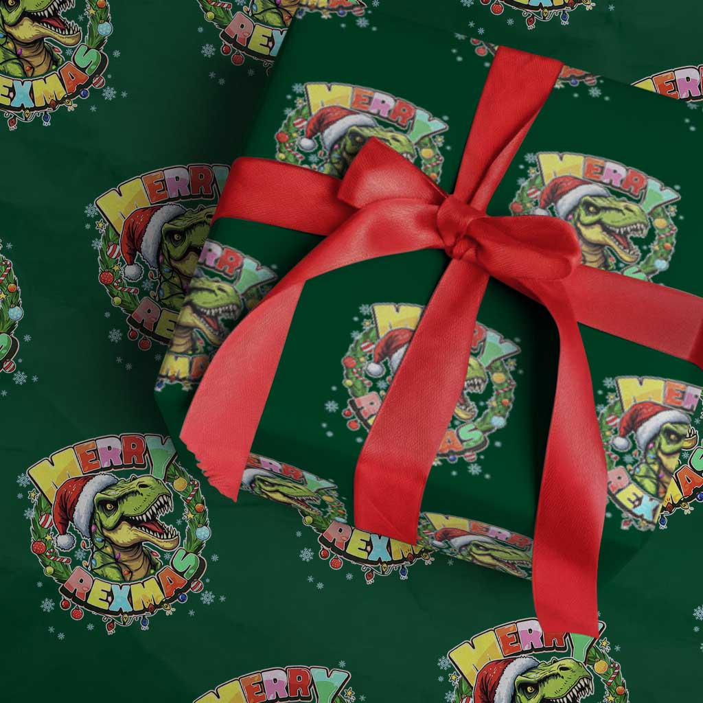 Funny Christmas Dinosaur Wrapping Paper Roll Merry Rexmas Dino Xmas Wreath - Wonder Print Shop