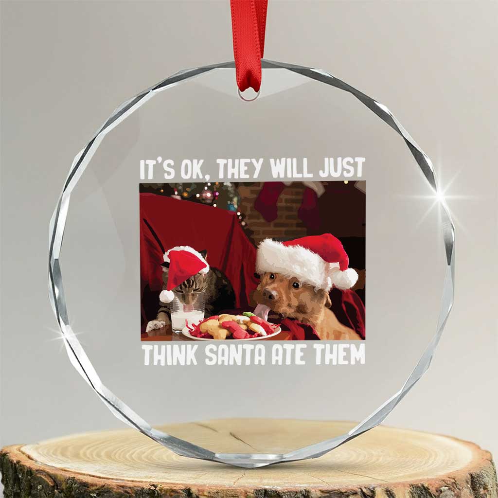 Funny Christmas Dog And Cat Crystal Glass Ornament It's Ok They Will Just Think Santa Ate Them - Wonder Print Shop
