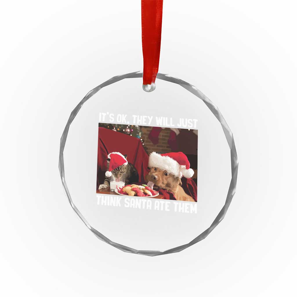 Funny Christmas Dog And Cat Crystal Glass Ornament It's Ok They Will Just Think Santa Ate Them - Wonder Print Shop