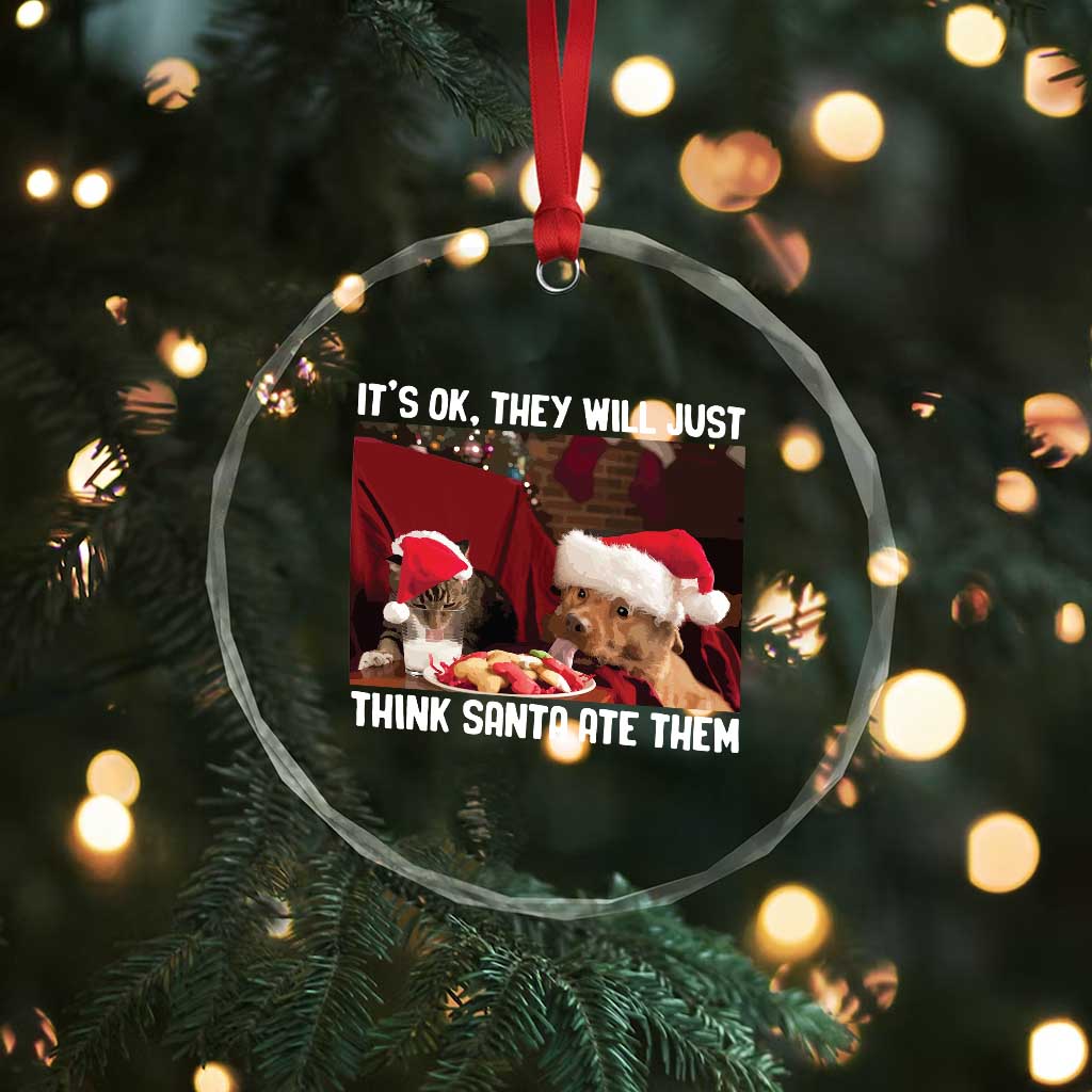 Funny Christmas Dog And Cat Crystal Glass Ornament It's Ok They Will Just Think Santa Ate Them - Wonder Print Shop