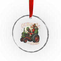 Funny Christmas Farmer Crystal Glass Ornament Oh What Fun It Is To Ride Santa Farm Tractor - Wonder Print Shop